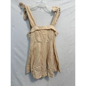 Mable Hippie Kids Beige Tie Shoulder Mini Dress Tan Square Neck Pleated Medium